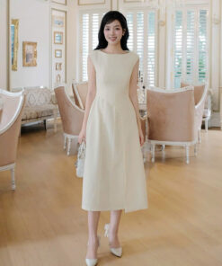 Đầm xòe tiệc cotton dài xốp dập